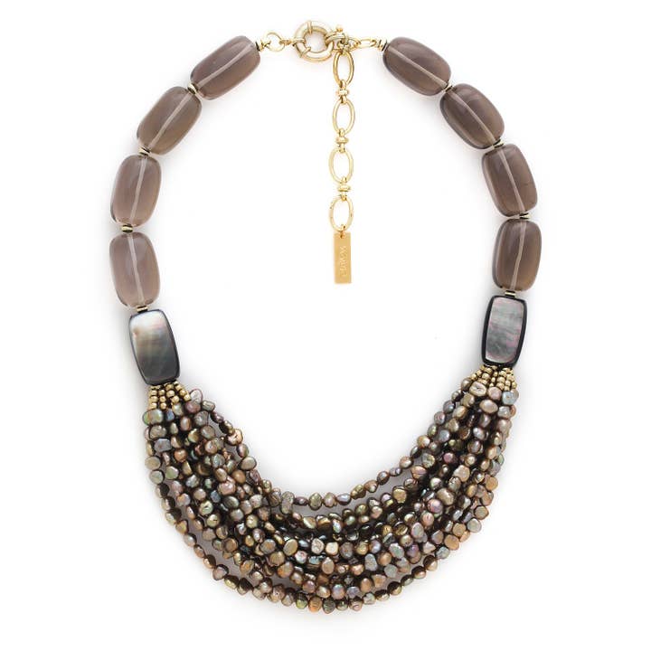 L'ILE ROUSSE multi-strand pearl bib necklace for wholesale by Nature Bijoux