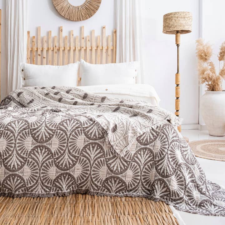 TurkanHome – Cobertor de cama por atacado – Cobertor de Musselina Ginkgo /Queen-King/ Adulto Musselina /Castanho/0