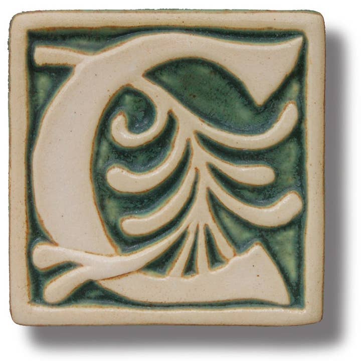Letter C Tile, William Morris Style 4x4" for wholesale by Whistling Frog Tile Inc.