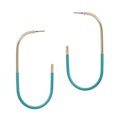 Gold and Teal Color Coated Hoop 2" Earring for wholesale by What's Hot