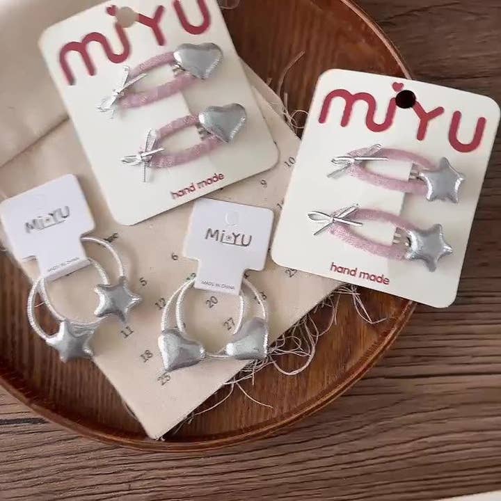 Collection of 2 Versatile Cute Heart and Star Pattern Hair Clips and Hair Ties for wholesale by MyKids-USA®