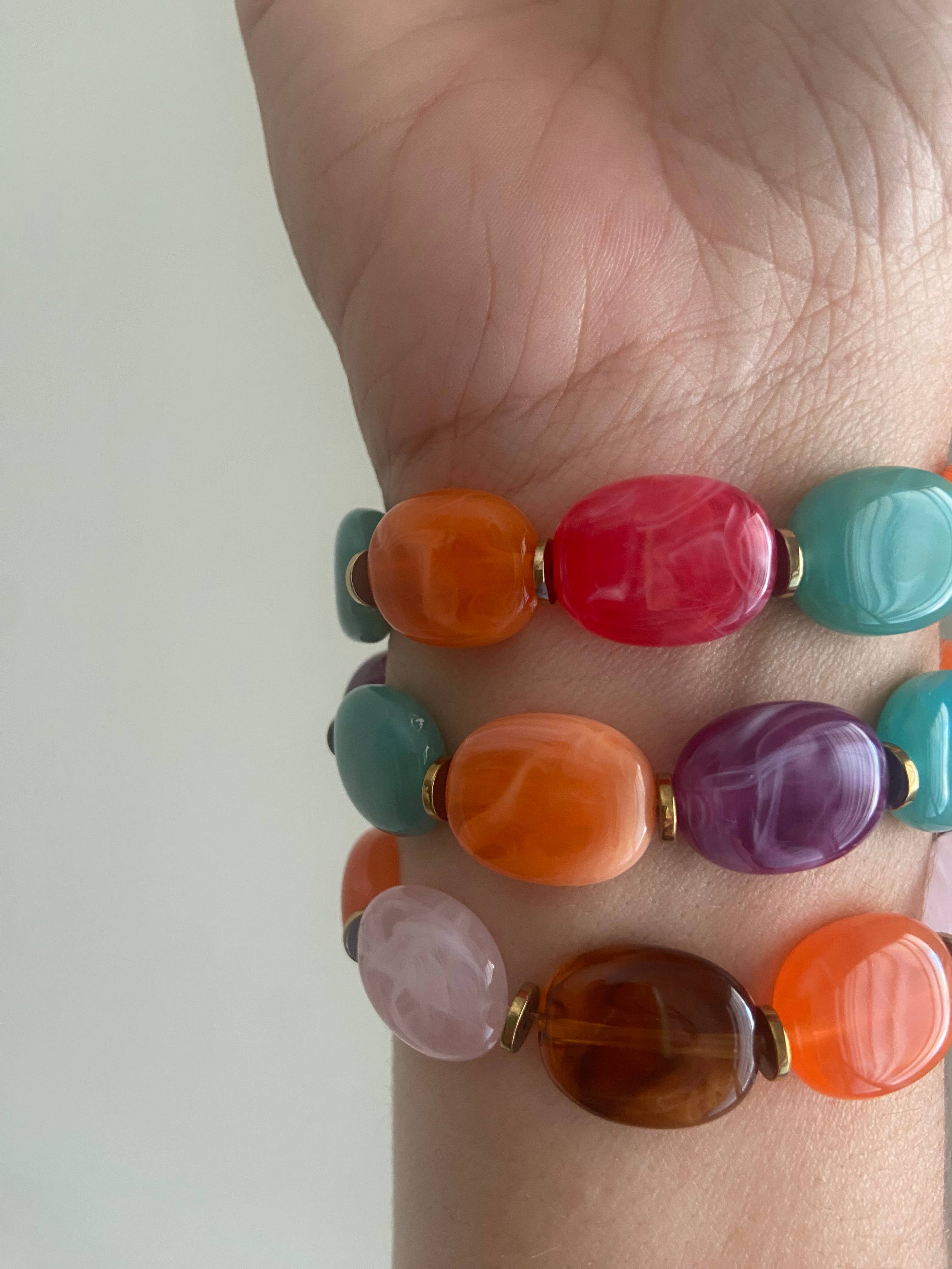 Misdi By Diane – Pulseira de missangas por atacado – Pulseira elástica resina oval multicolorida4