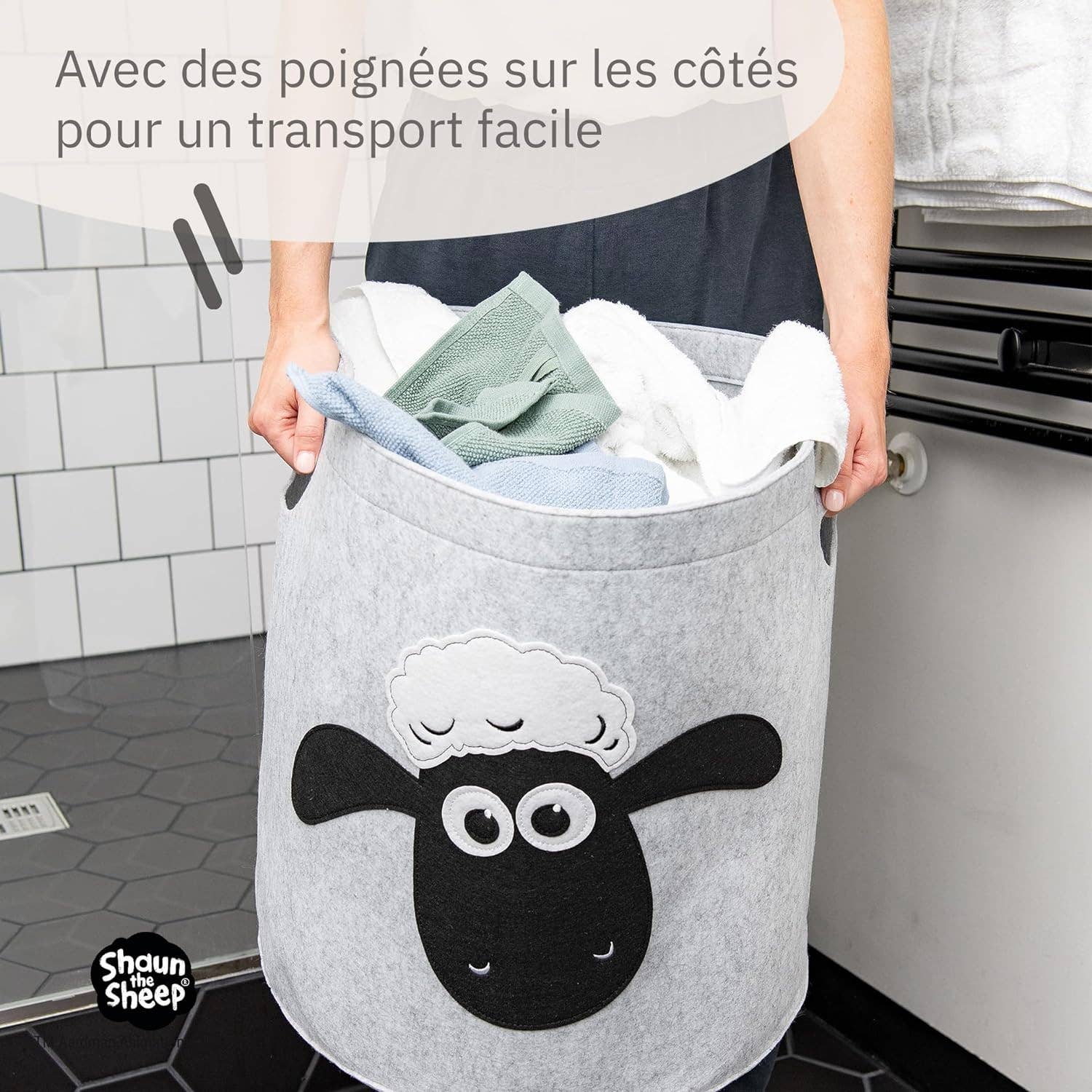 Zenker – wholesale Laundry basket – Gray dirty laundry basket in felt with sheep head pattern Lifeney Shaun the Sheep6