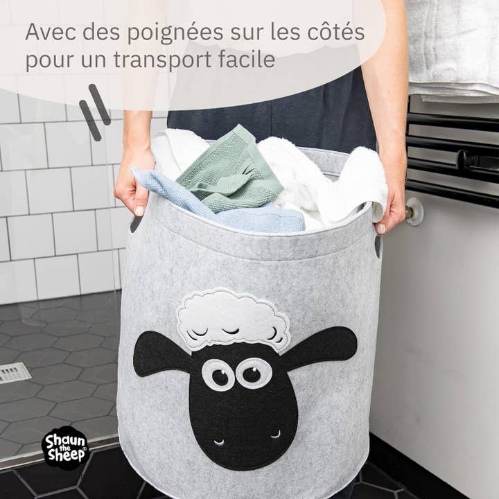 Zenker – wholesale Laundry basket – Gray dirty laundry basket in felt with sheep head pattern Lifeney Shaun the Sheep6