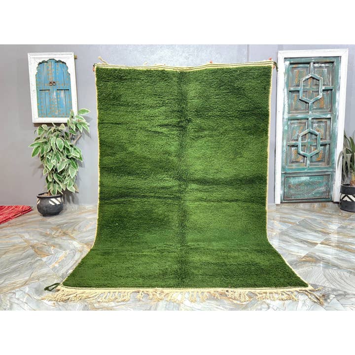 Solid Green Moroccan Rug, Handwoven Berber Rug, Shag rug for wholesale by Moroccan Woven Treasures