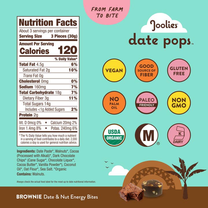 Joolies - Wholesale Snack Bar - Date Pops Brownie 3.5 oz