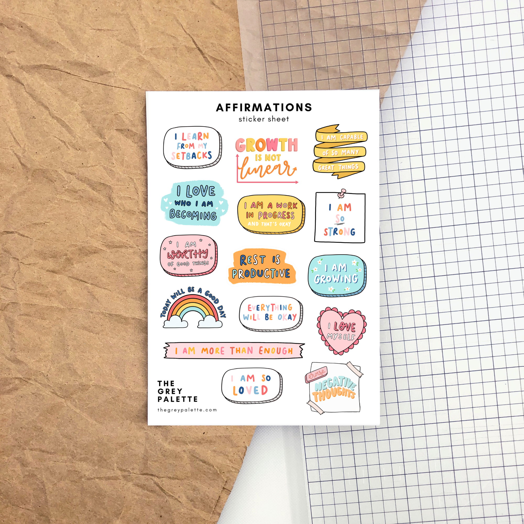 The Grey Palette - Wholesale Sticker - Affirmations Self Love Motivation Sticker Sheet1