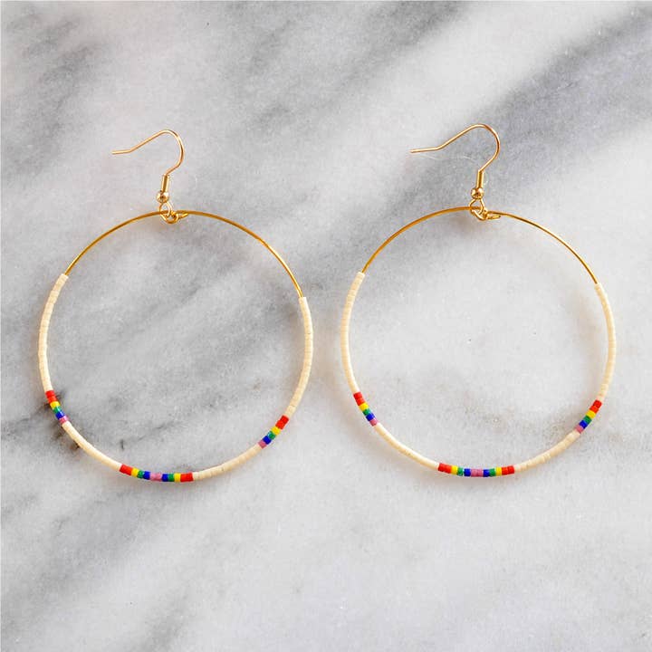 Libby & Smee - Wholesale Dangle Earrings - Large Gold Beaded Dangle Hoop Earrings25
