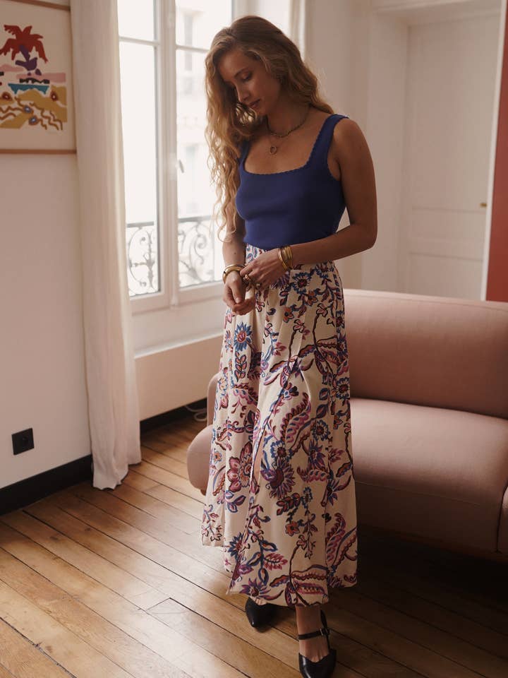 Flowy long skirt with bohemian floral print for wholesale by IN APRIL 1986 - SAS IDK