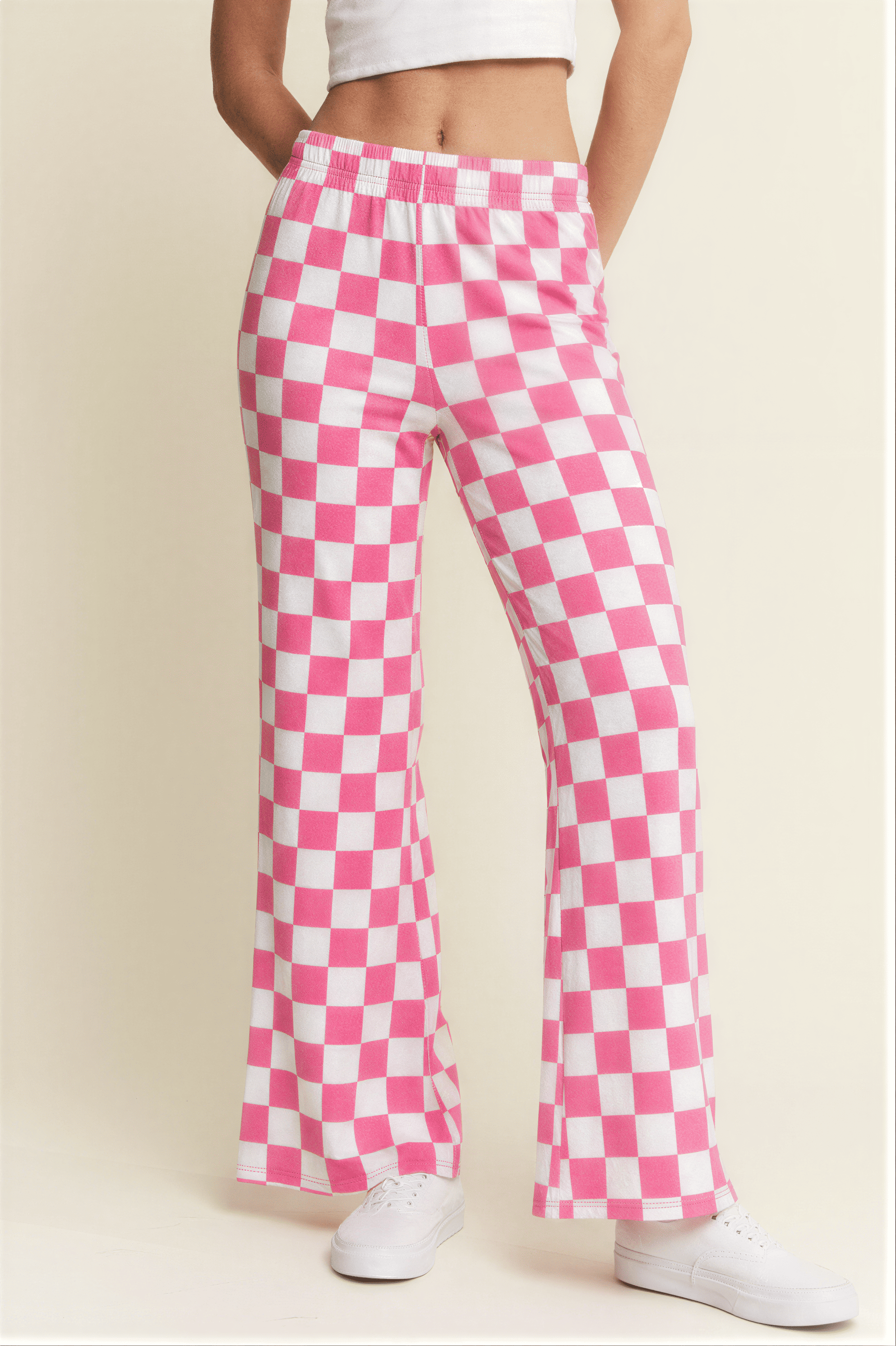 JADE BY JANE - Wholesale Pants - Women's - HIGH WAIST CHECKERED STRAIGHT LEG KNIT PANTS35