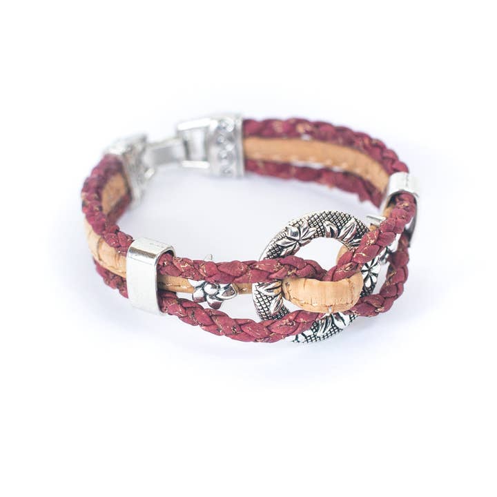 Meninas Bonitas Cork - Venta al por mayor Pulseras tejidas/trenzadas - Pulsera hecha a mano con hilo de corcho rojo natural BR-007-5