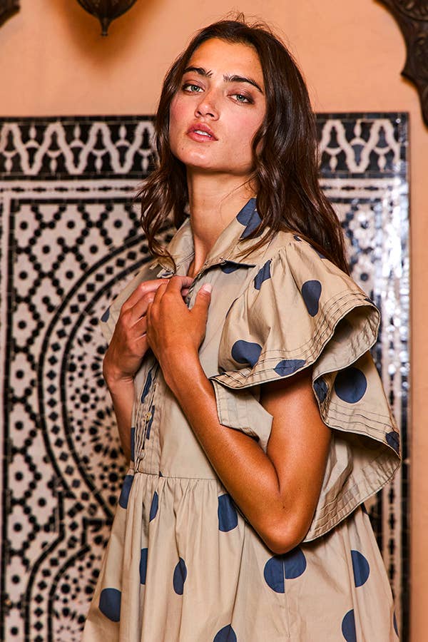 BUCKETLIST INC - Wholesale Dress - Women's - ID4283 Ruffle Sleeve Pintuck Detail Polka Dot Mini Dress14