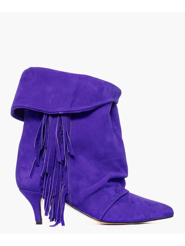 Alessandro Collection Italy - Wholesale Booties - Women's - ALEX ANGEL 13 Purple nubuck ankle boots with fringes5