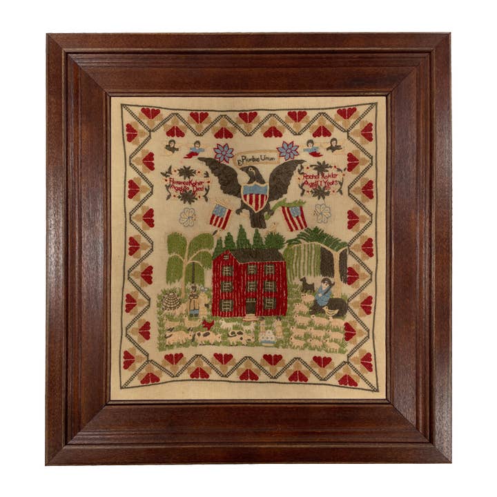 Madison Bay Co. - Historical Home Decor Reproductions - Wholesale Art Print - Rachael Kohler Antique Needlepoint Sampler Framed PRINT