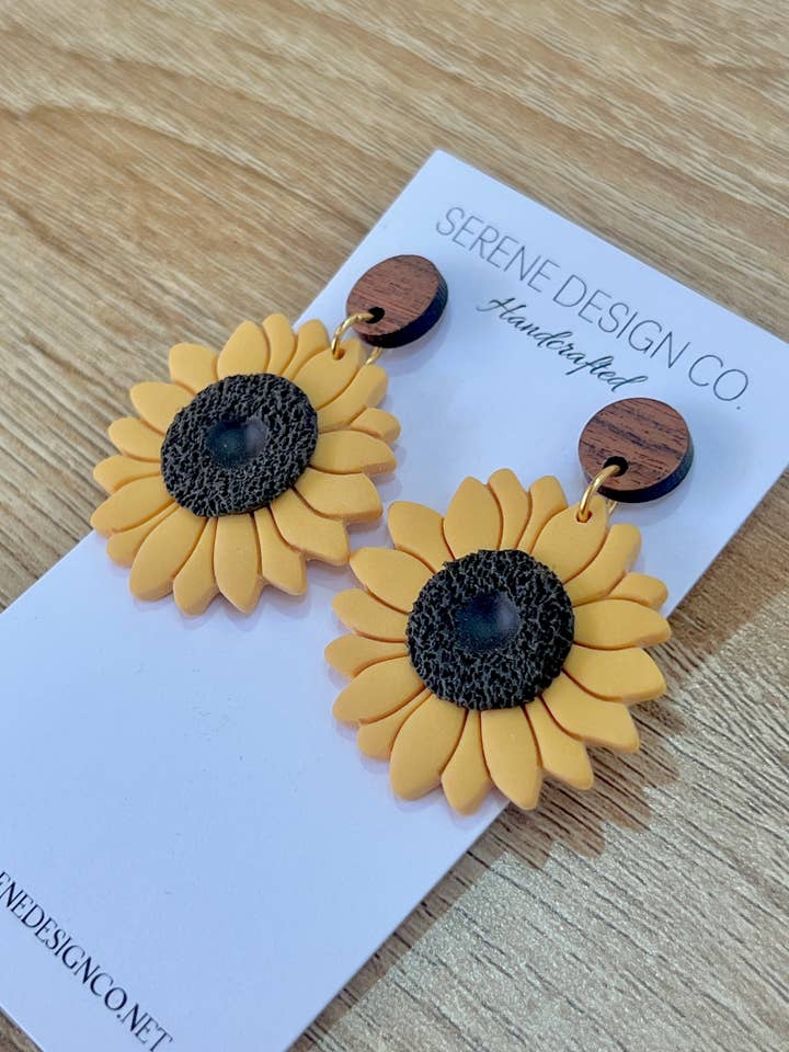 Sunflower Drop Earrings for wholesale by Serene Design Co.