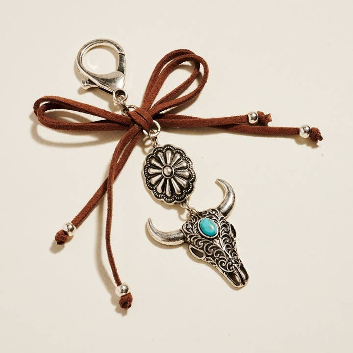 Porte-clés breloque de sac Longhorn Steerhead en pierres semi-précieuses pour la vente par Verita Lane