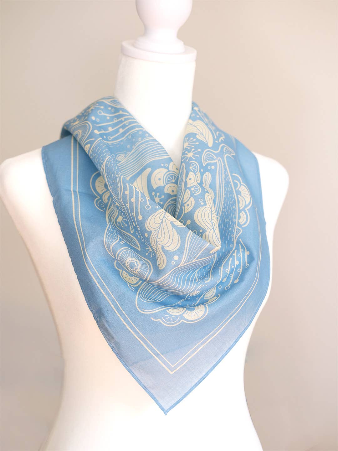 sol&mar art co. - Wholesale Bandana - Unisex - Whale, and the Ocean Bandana Scarf (Light Blue)2