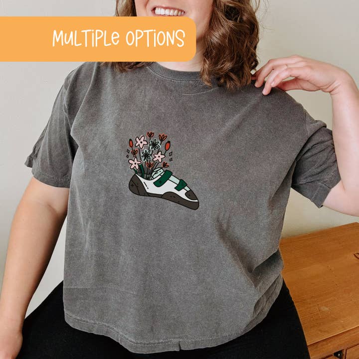 Rock Climbing Flower Shoe Cropped Comfort Colors Tee for wholesale by The Holler Hippie