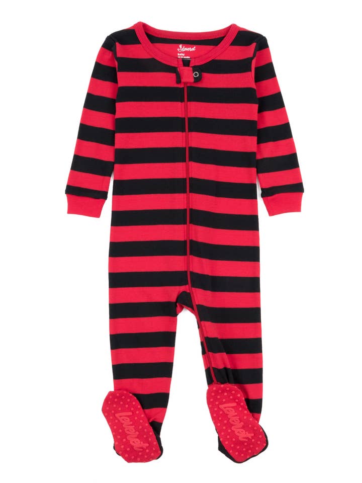Kids Footed Cotton Pajama Stripes for wholesale by Leveret Pajamas