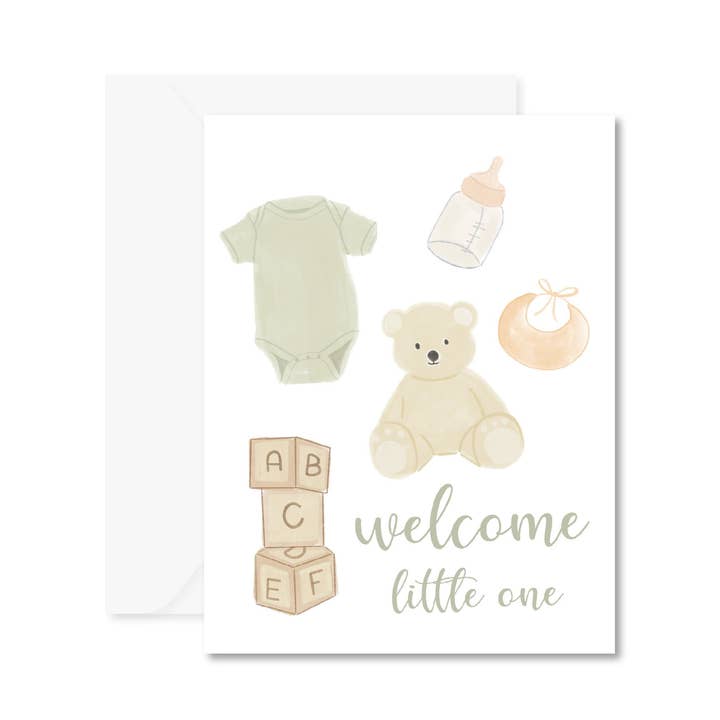 Illustrated Welcome Little One Newborn Baby A2 Card for wholesale by Abate Graphics