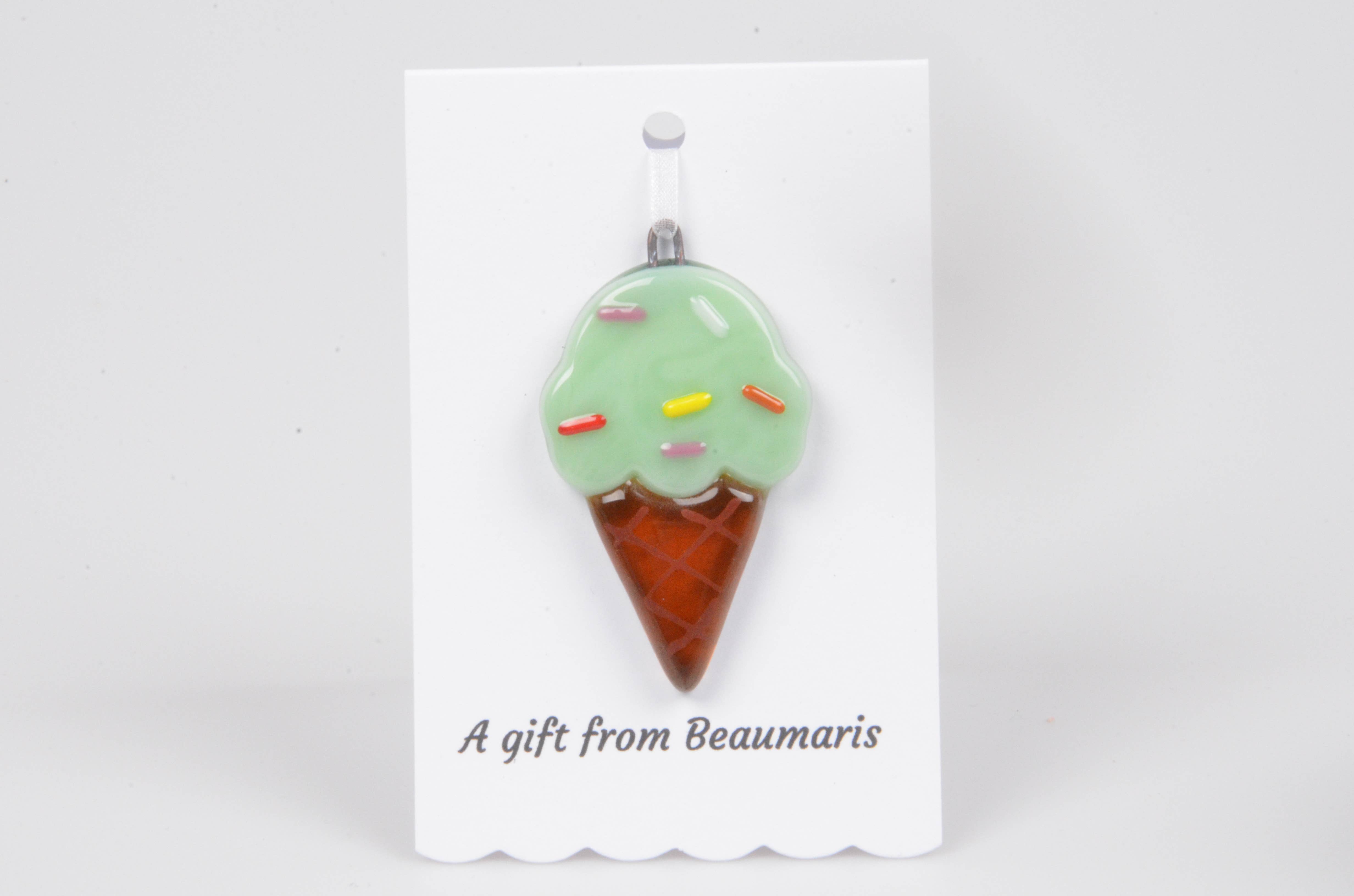Pam Peters Designs – wholesale Ornament – Handmade Fused Glass Ice Cream Decorations