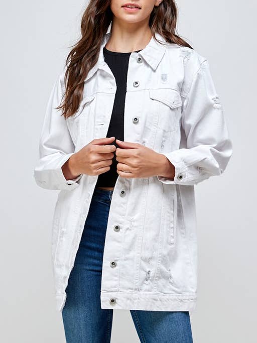 White Denim Jacket with Distressed for wholesale by BLUE AGE
