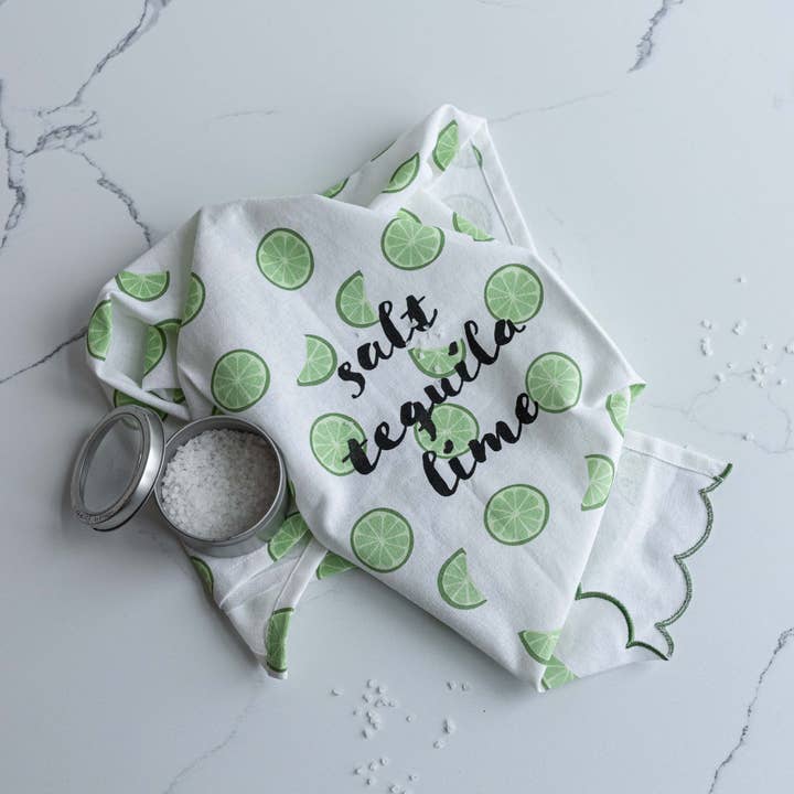 Salt Tequila Lime Tea Towel with Lime Print for wholesale by Foreside Home & Garden