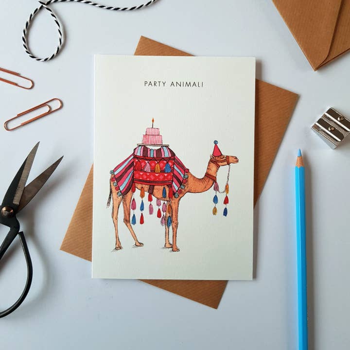 Party Animal Camel Wenskaart voor wholesale door Amelia Illustration