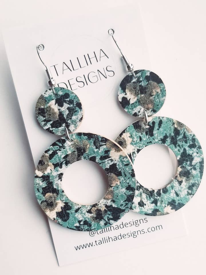 Icy Blue Floral Genuine Leather Backed Cork Sadie Earrings for wholesale by Talliha Designs