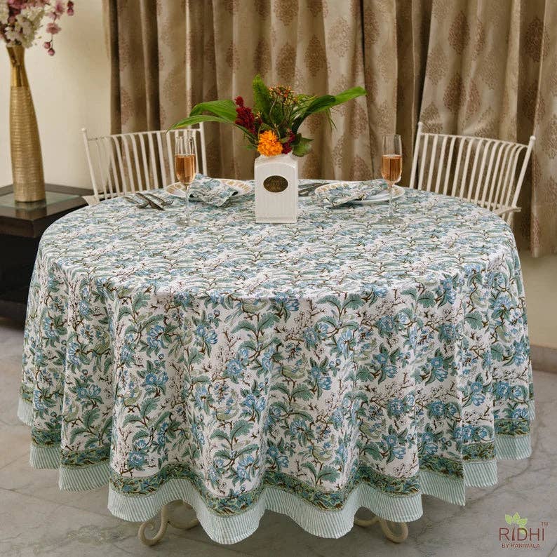 Fabricrush – wholesale Duk – Sage Indian Hand Block Blommig Tryckt Bomull Bordsöverdrag1