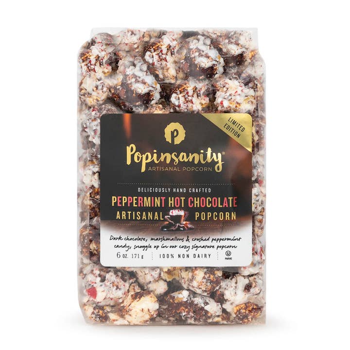 Popinsanity Popcorn & Confections - Wholesale Popcorn - Peppermint Hot Chocolate Artisan Popcorn - Medium Bag