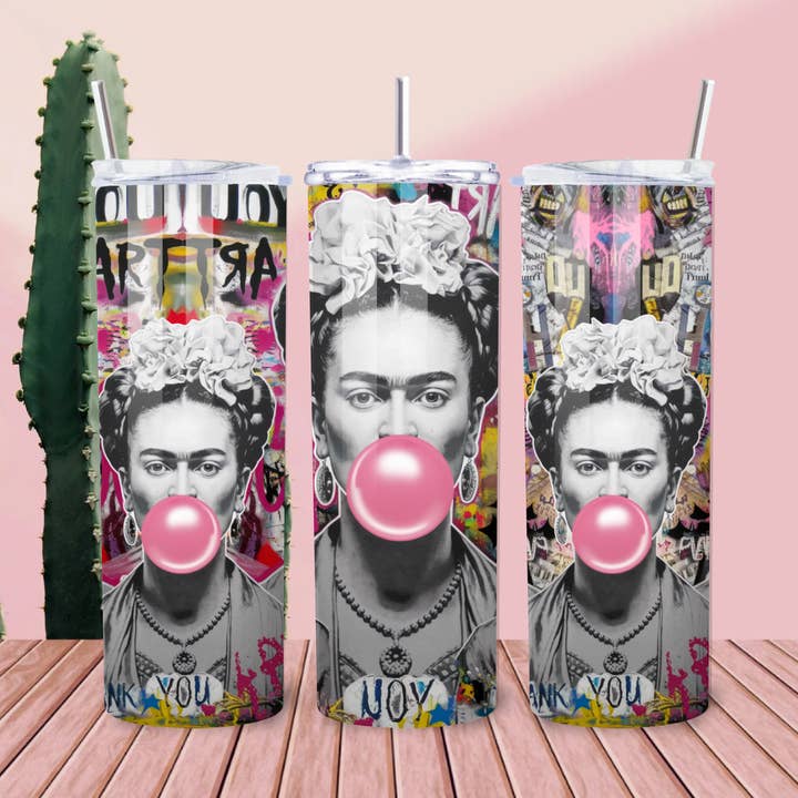 Copo Pop Art Frida Kahlo – Copo Latina Rebel de 20oz com Pastilha Elástica, Estilo de Rua & Poder Cultural por atacado de Bloom Designs