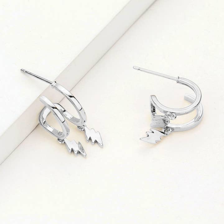 Sensibling Corp. - Wholesale Hoop Earrings - Huggie Hoop Metal Lightning Bolt Dangle Earrings0