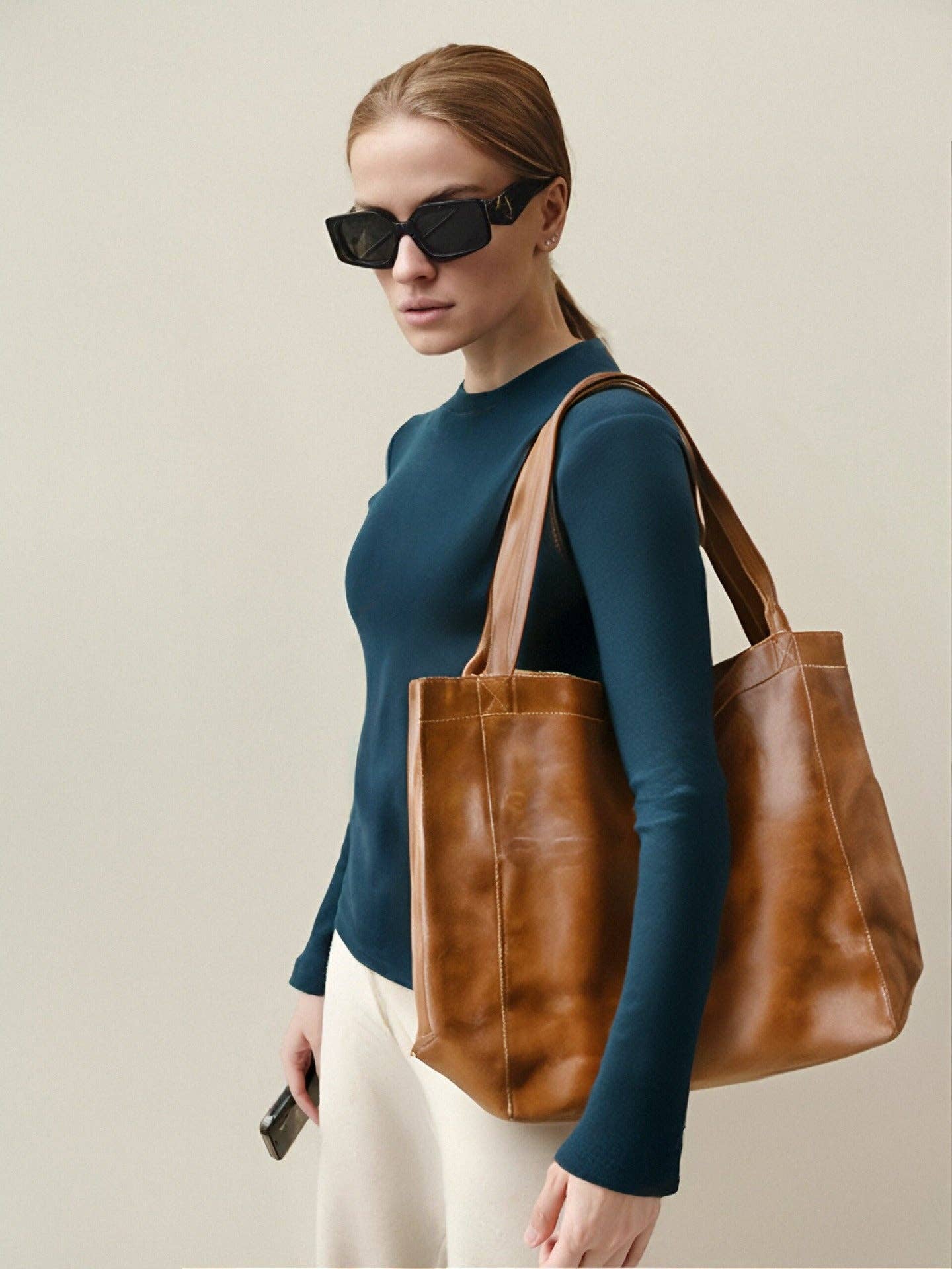 Suhkasana – wholesale Tote bag – Women's – Vintage Soft Leather Tote Bag with Pocket Large Capacity0