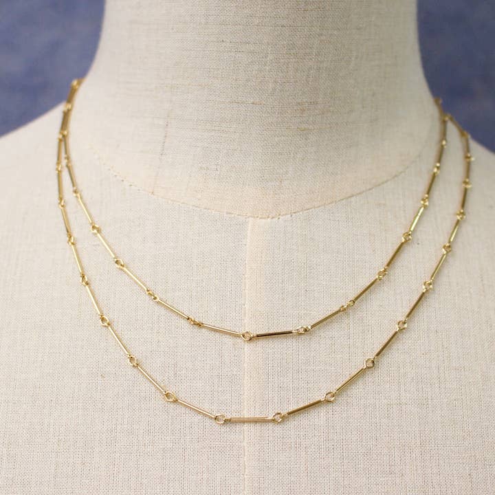 a.v. max - Wholesale Link & Chain Necklace - Delicate Pre-Layered Bar Chain Necklace|Gold|Silver