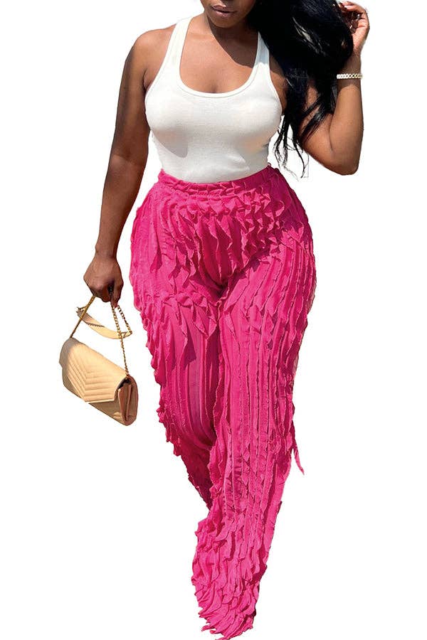 MB Fashion Wholesale - Wholesale Pants - Women's - MB FASHION High-Waisted Ruffle Wide-Leg Pants 1873LY46