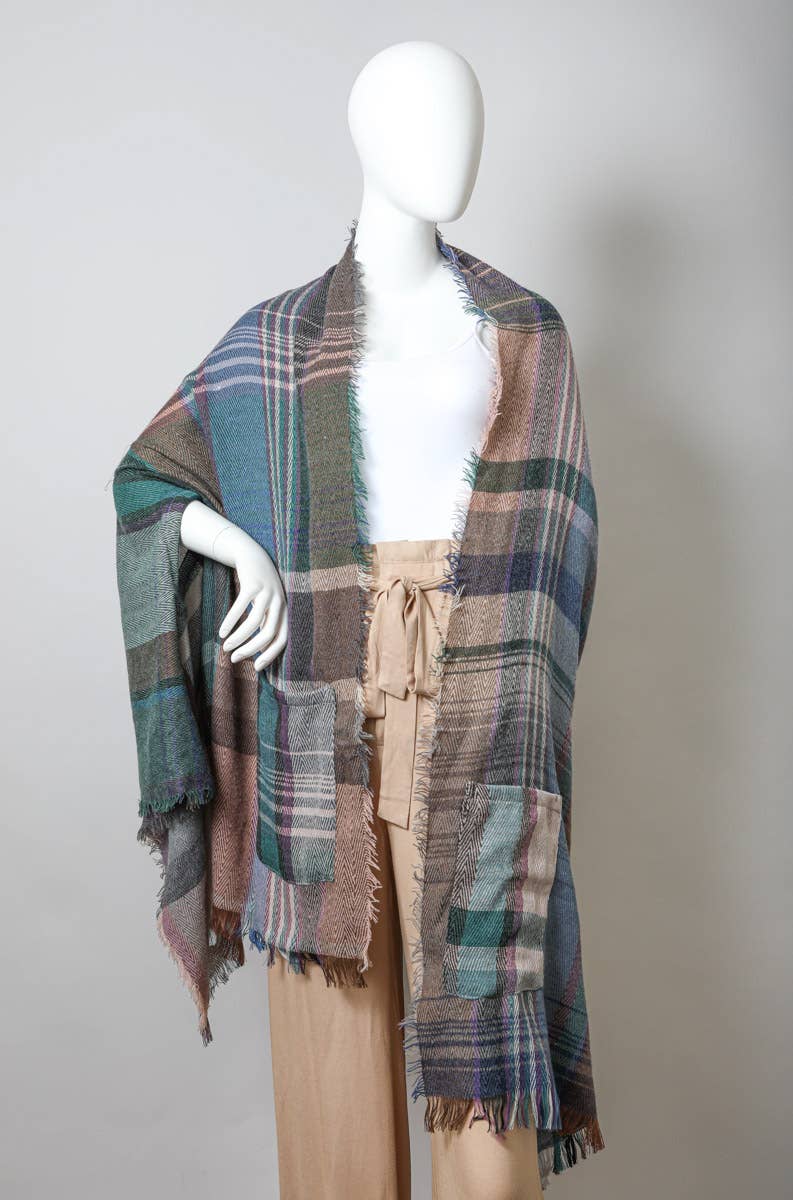 Leto Accessories - Wholesale Kimono - Women's - Multicolor Plaid Pocket Ruana - All Time Fall Favorite 🍁3