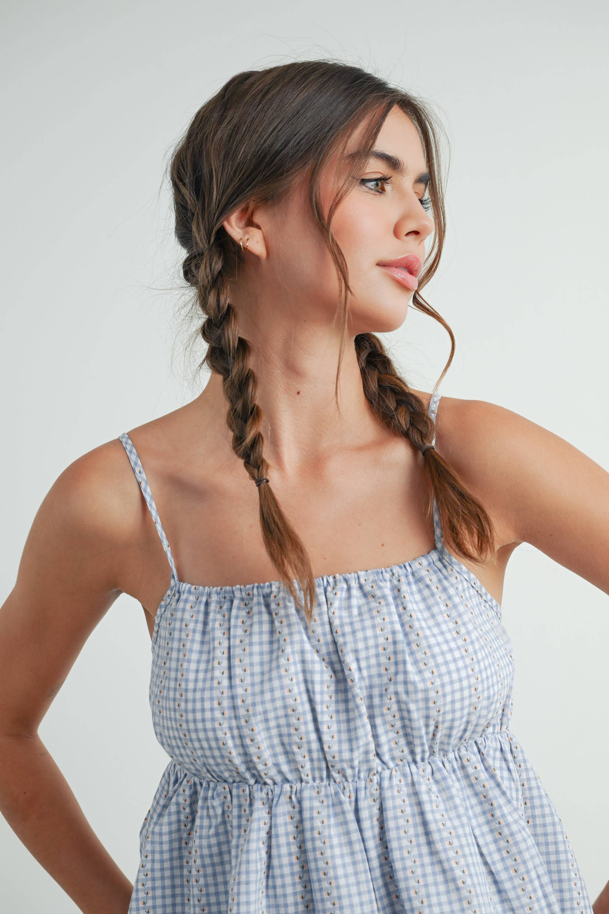 BUTTERMELON - Wholesale Blouse - Women's - Gingham Peplum Top - BMT76262