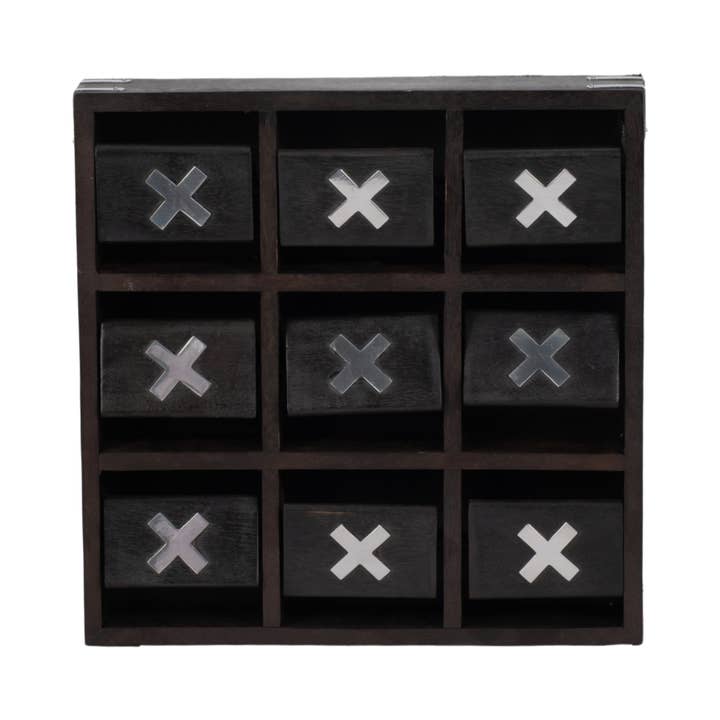 Sagebrook Home - Wholesale Board Game - Black 10x10 in. Wood Square Revolving Tic Tac Toe Game