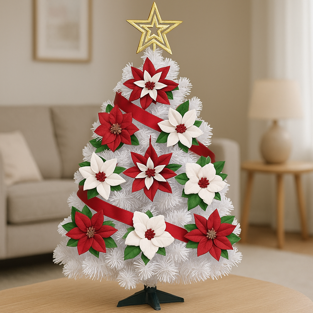 Sunflower Handmade leather inc - Wholesale Ornament - 12 pcs poinsettia flower leather ornaments1