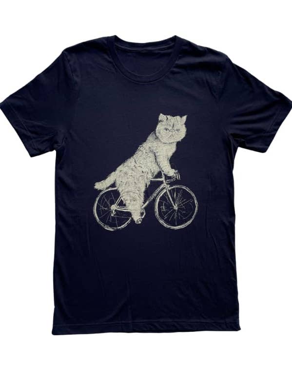 Chemise unisexe Flat Face Cat on A Bicycle pour hommes/hommes pour la vente par Dark Cycle Clothing