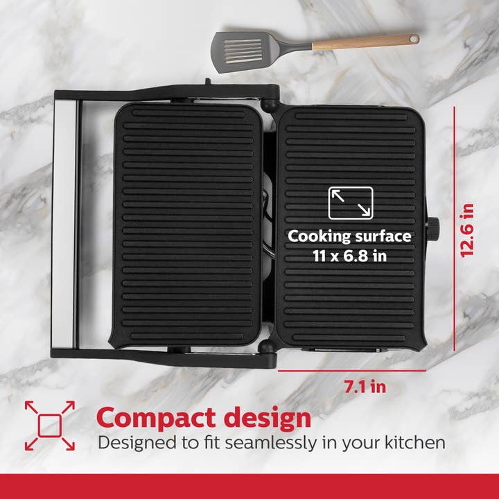 2-SLICE STAINLESS STEEL PANINI PRESS + 180° OPEN FLAT GRILL for wholesale on Faire6
