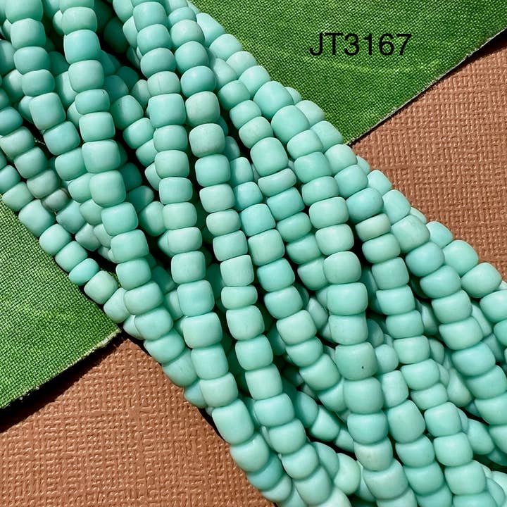 Bead Goes On - Vente Perle - Perles de verre indonésiennes - Aqua massif, 5 brins