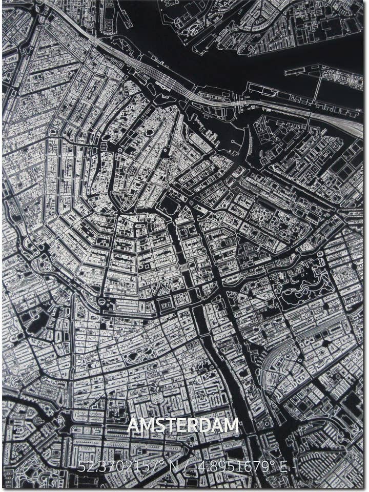 Citymap Amsterdam | Décoration murale en aluminium pour la vente par Brandthout.