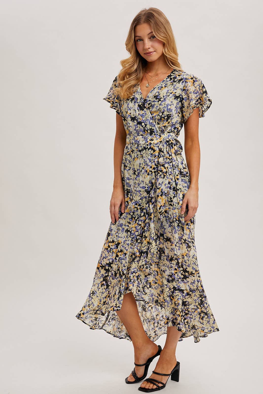 Bluivy - Wholesale Dress - Women's - FLORAL PRINT WRAP RUFFLED MIDI DRESS - EASTER DAY18