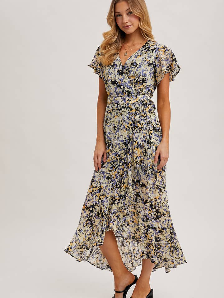 Bluivy - Wholesale Dress - Women's - FLORAL PRINT WRAP RUFFLED MIDI DRESS - EASTER DAY18