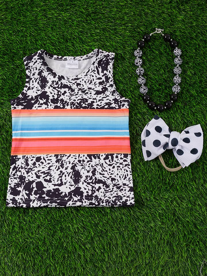 Kids Charm Online - Wholesale Tank Top - Kids - GIRLS SERAPE PRINTED W/ COW BLOCK TANK TOP. TPG15113015-WEN