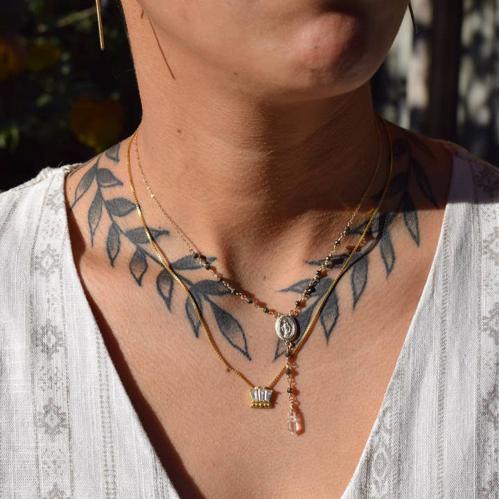 Mi Raíz Jewelry - Vendita all'ingrosso Collana con ciondolo/pendaglio - Collana rosario in pirite con diamanti Herkimer