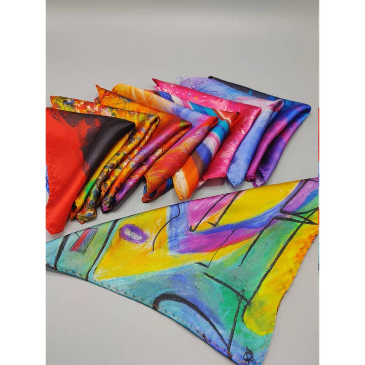 Magic Hill - Mercantile – wholesale Scarf – Unisex – 100% Silk handkerchief scarf pocket square art print inspired by Bruce Mishell