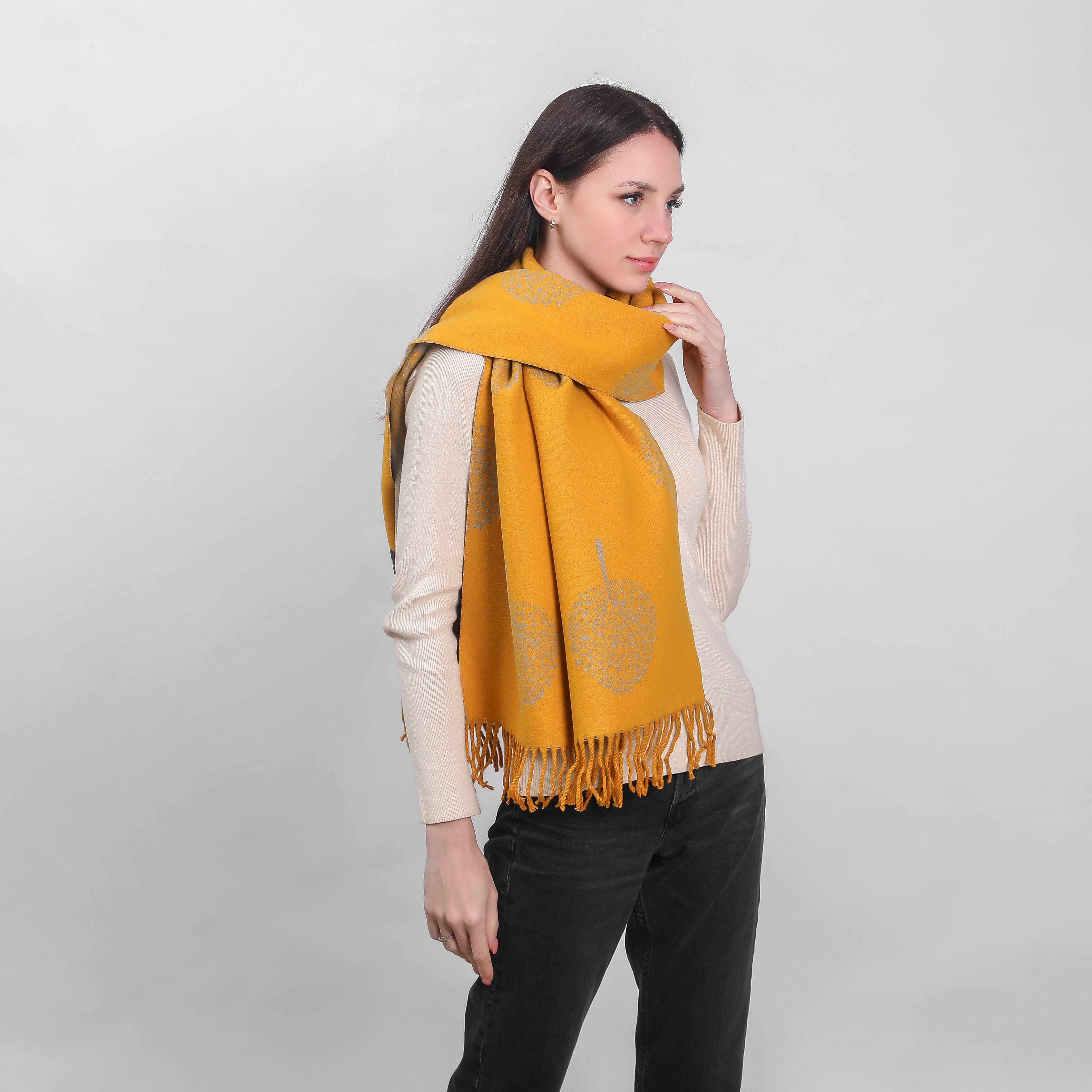Yellow Grey IRS-024D 2 Sided Tree Scarf 60cm x 190cm for wholesale on Faire2